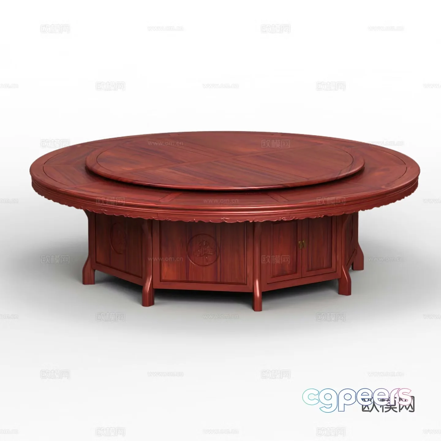 Chinese double-layer rotating dining table carved solid wood mahogany 3D model