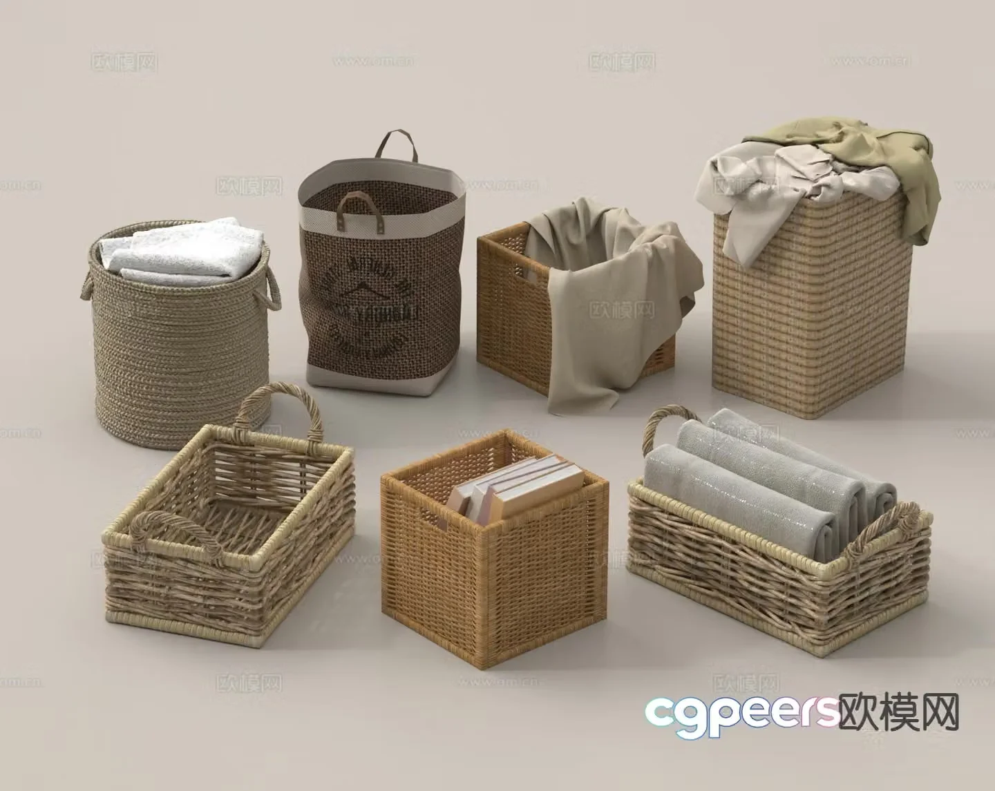 Rattan storage basket basket dirty clothes basket storage box 3D model