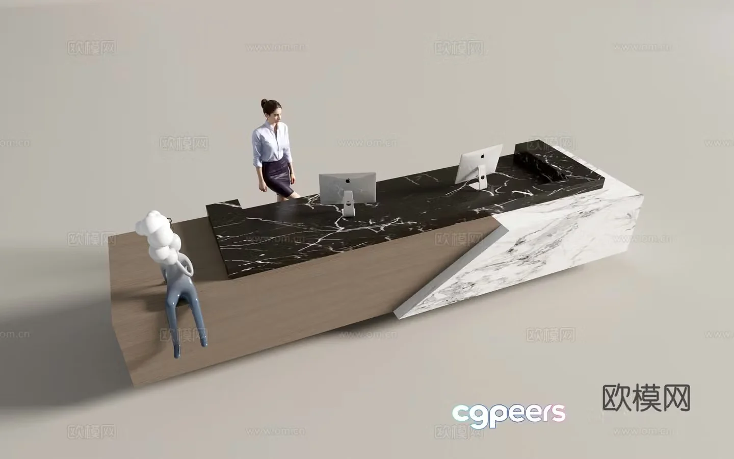 Modern company front desk reception desk service desk 3d model