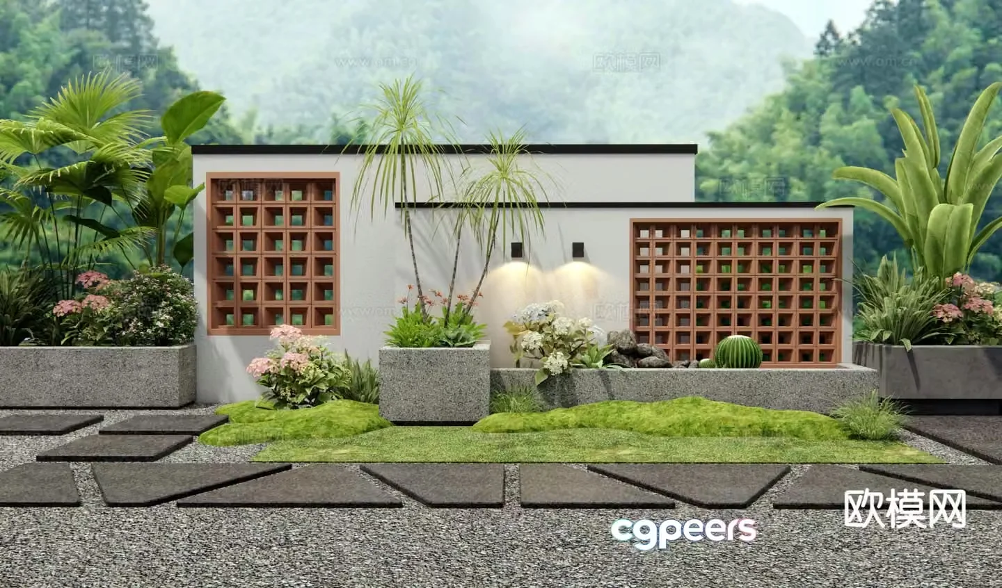 Modern courtyard landscape wall hollow landscape wall courtyard garden 3D model