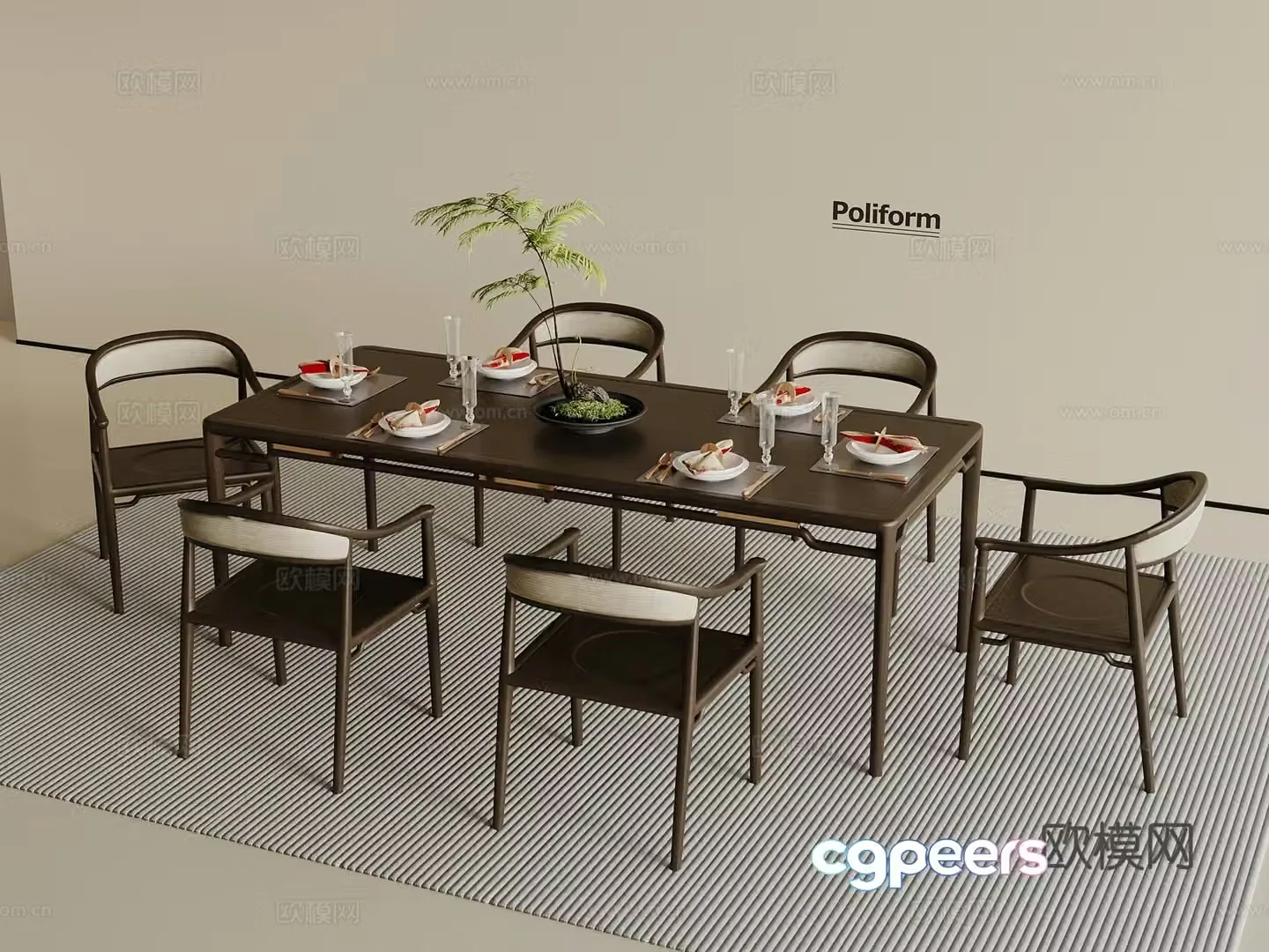 New Chinese dining table and chair combination wooden tea table wooden tea chair 3D model