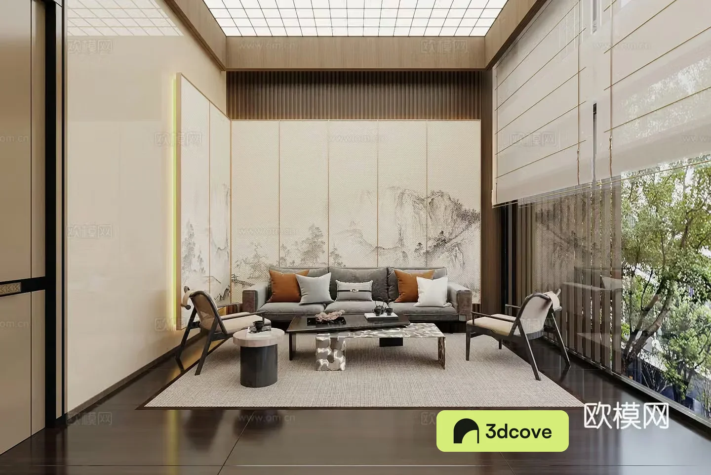Middle-aged home living room Song style aesthetic living room New Chinese style living room Song style living room Sofa coffee table 3D model
