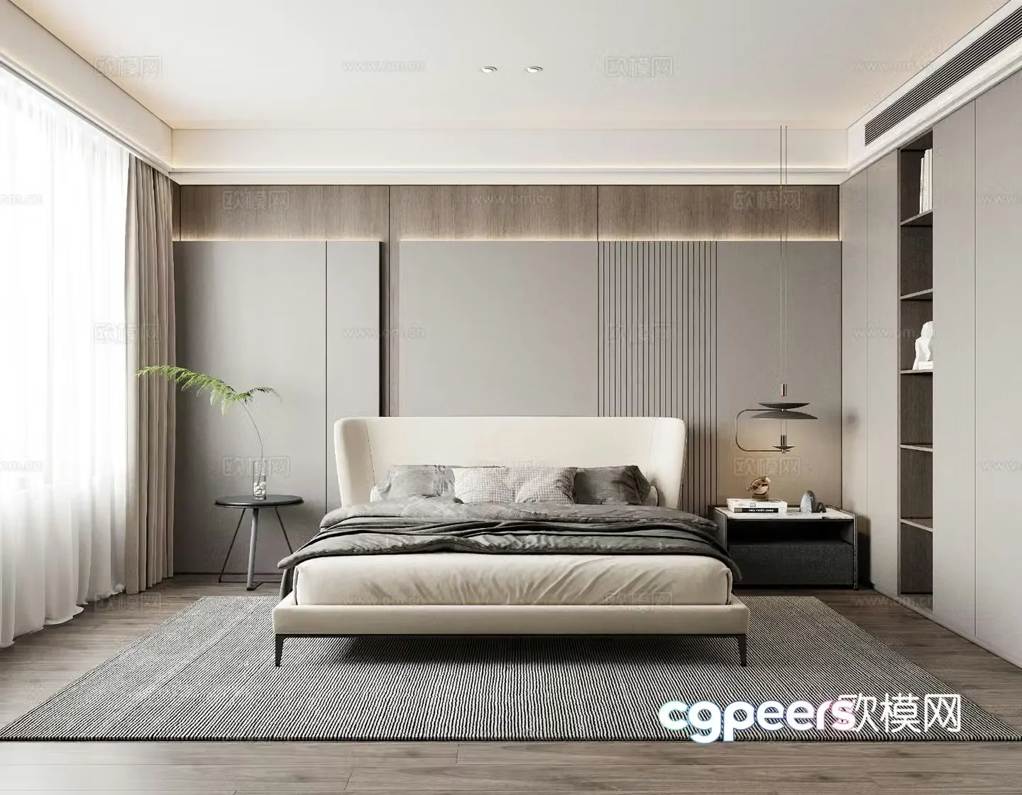 Modern bedroom premium gray bedroom master bedroom secondary bedroom double bed 3d model