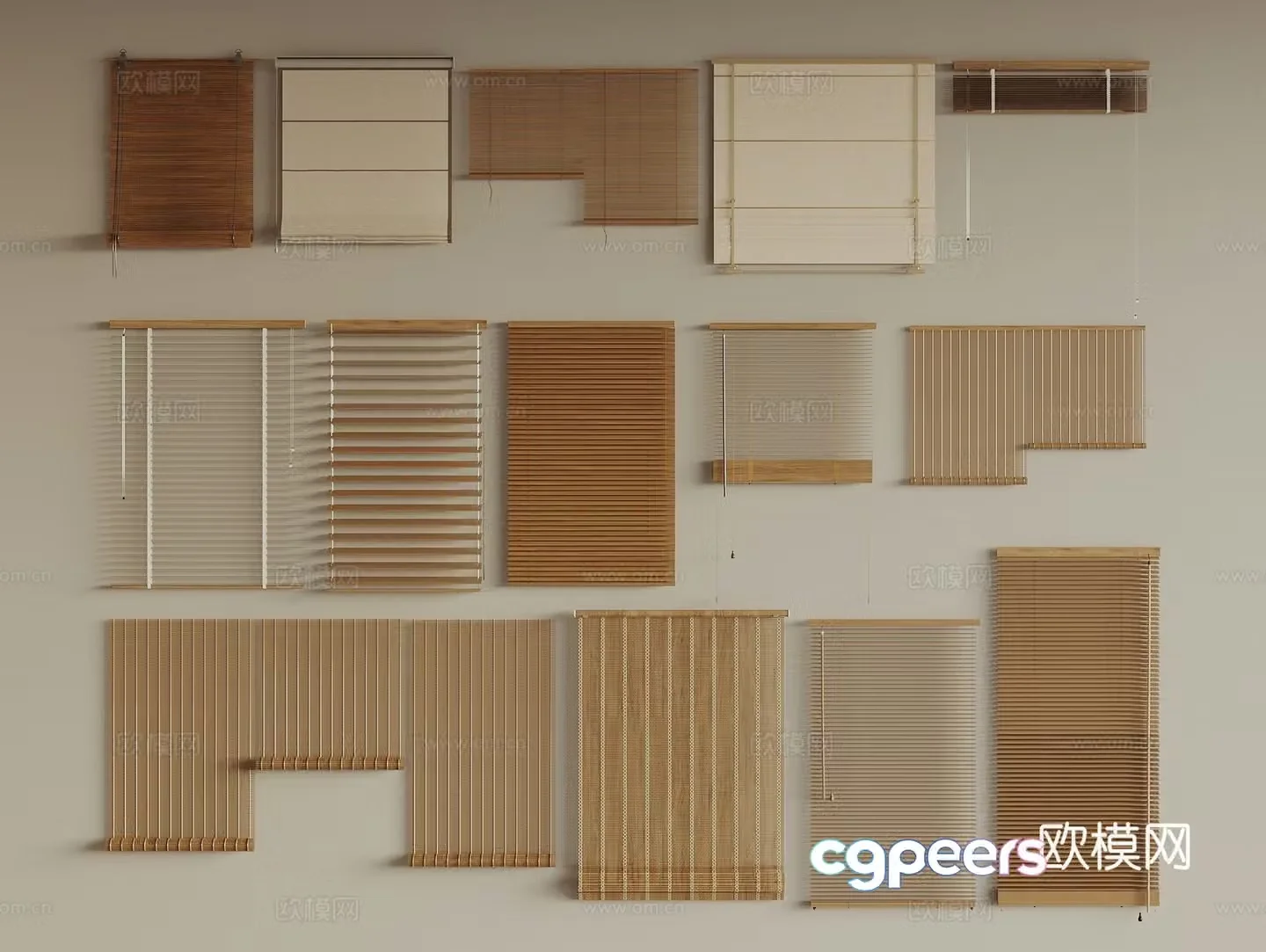 New Chinese style bamboo curtain roller blind venetian blind 3D model