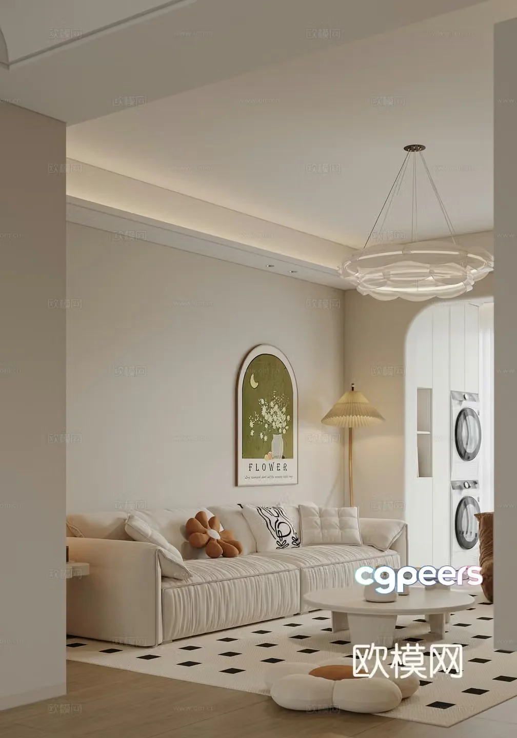 Cream style living room 3d model