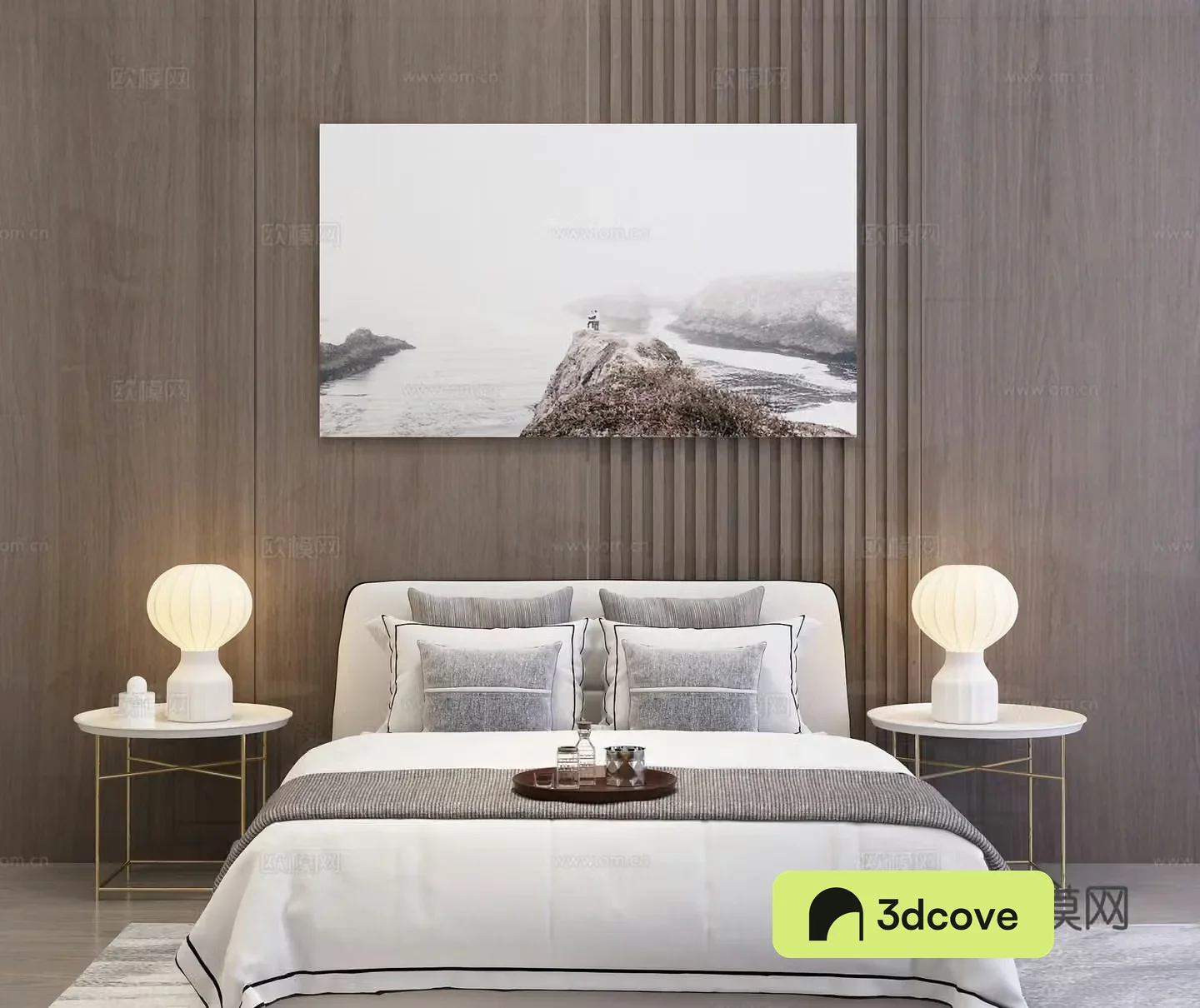 Modern double bed nightstand decorative painting