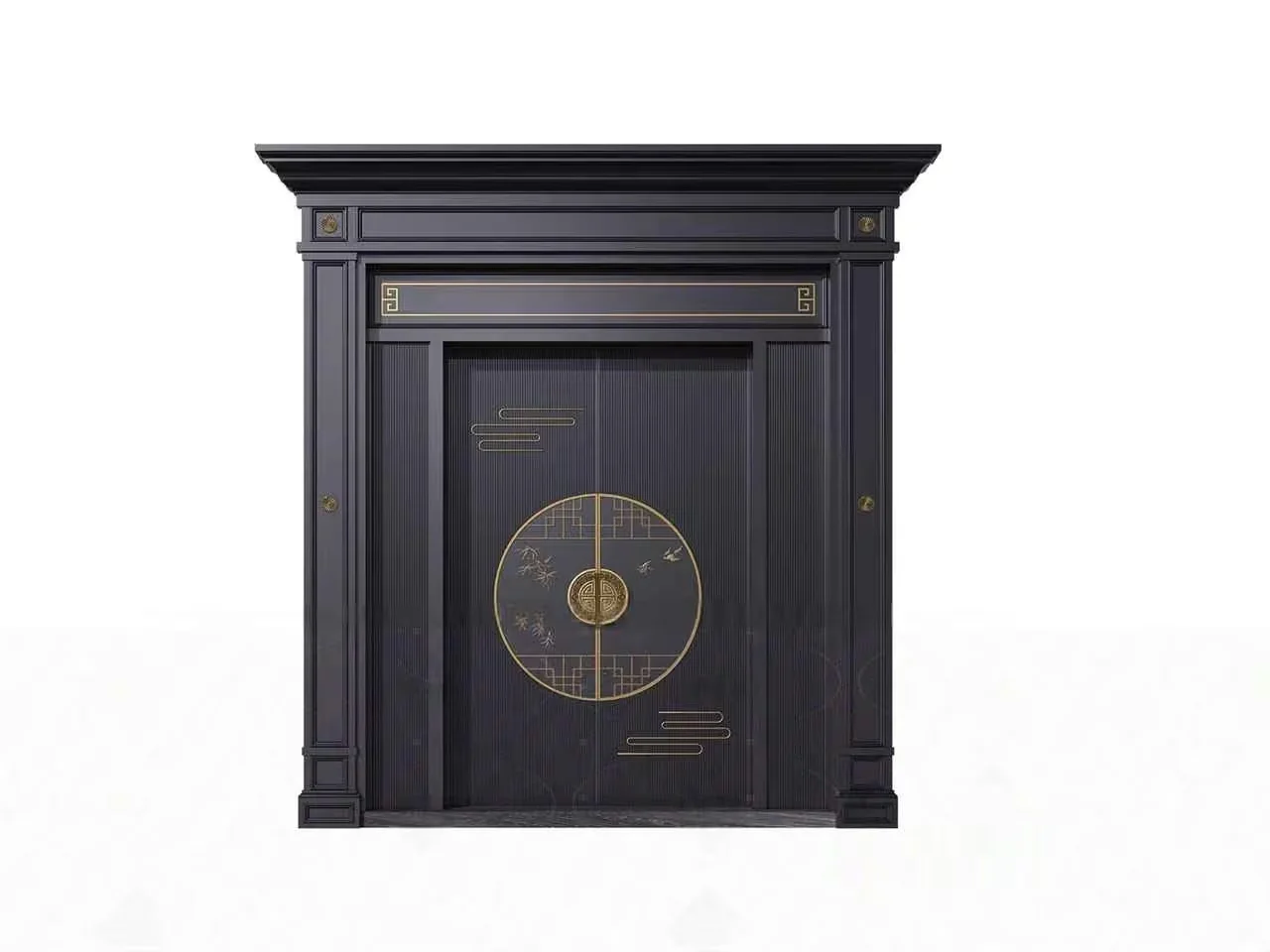 A Black And Gold Door With A Circular Design 3D Model – 8267 – VRAY Render