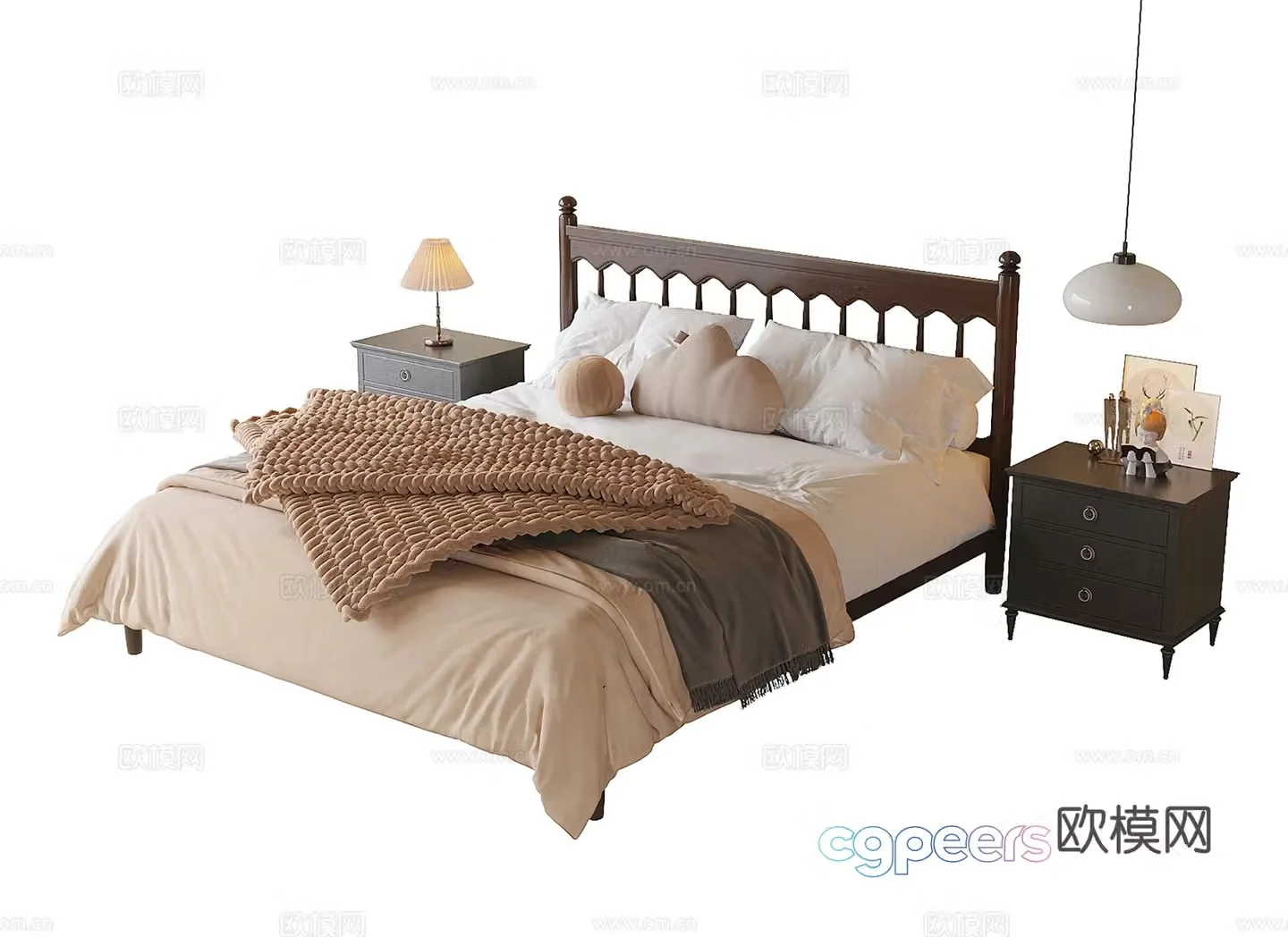 French double bed 3d model