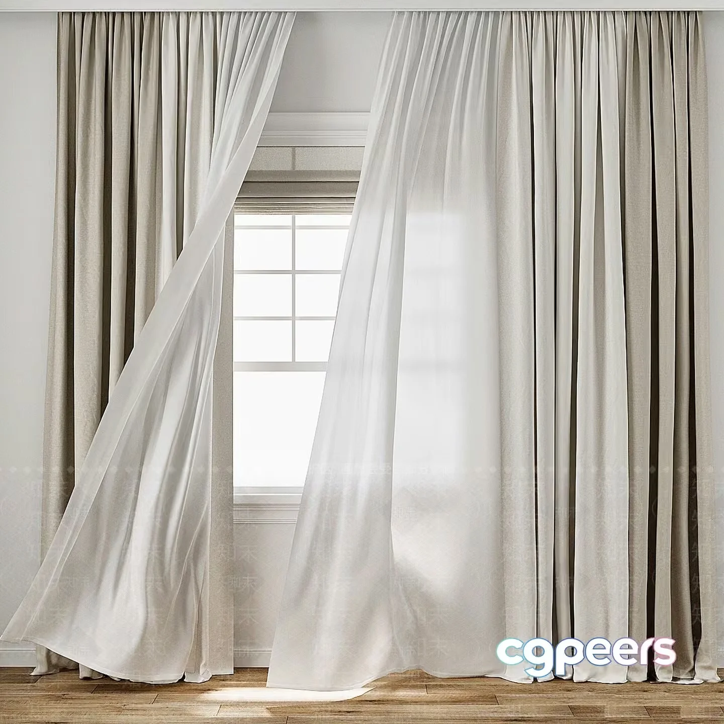 White Curtains 3D Model – 7329 – VRAY Render