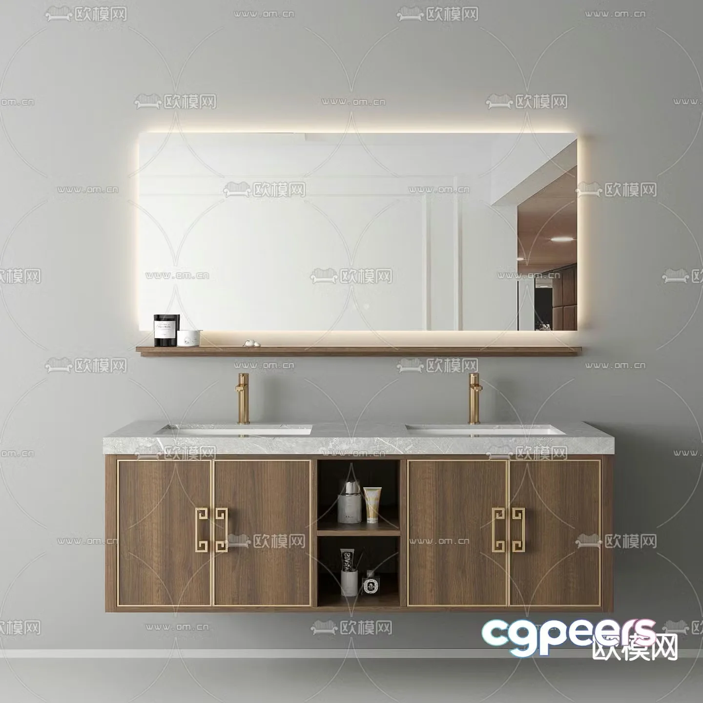 New Chinese style bathroom cabinet double basin wash basin 3D model
