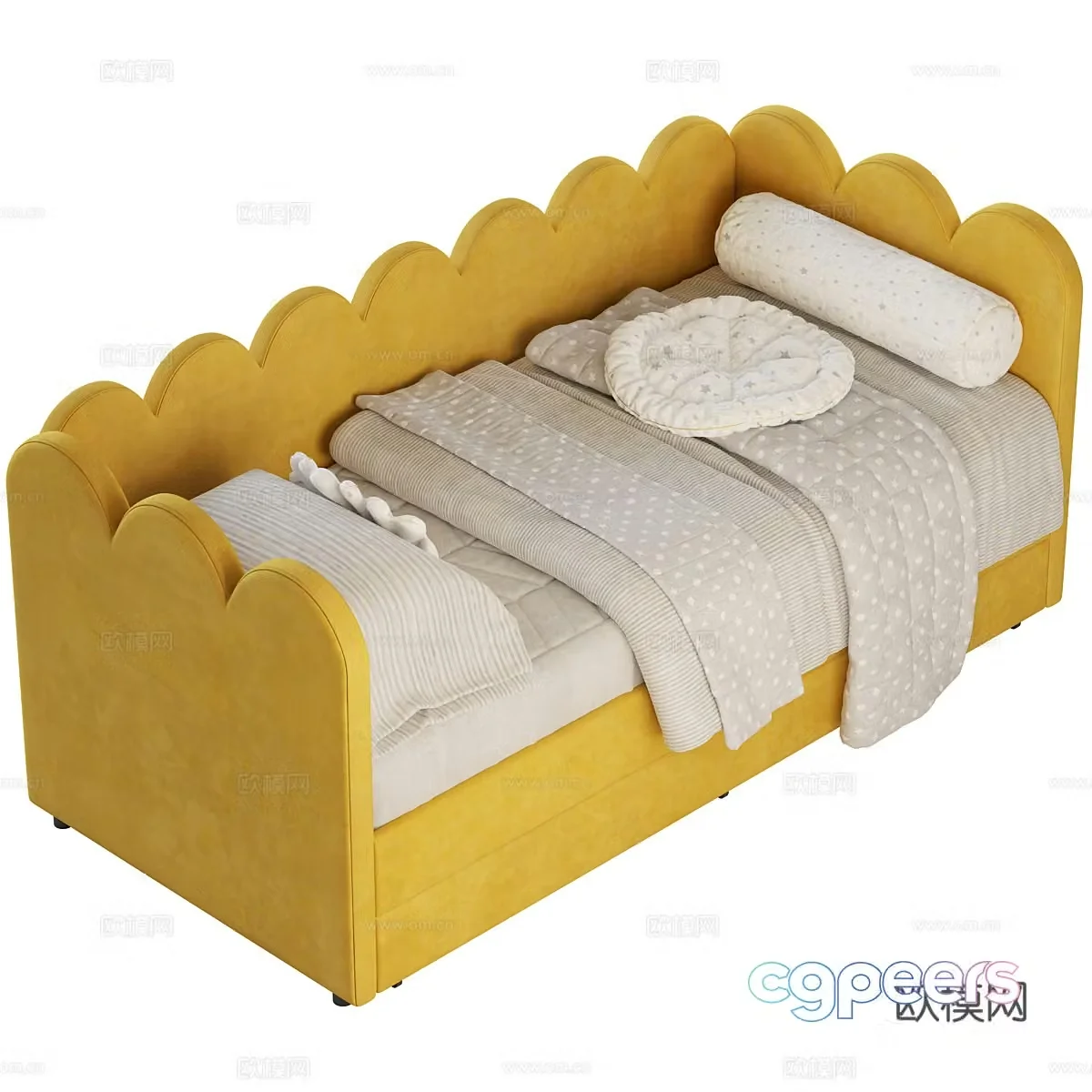 Modern Tabby Yellow Goosebread Fabric Children’s Bed 3D Model