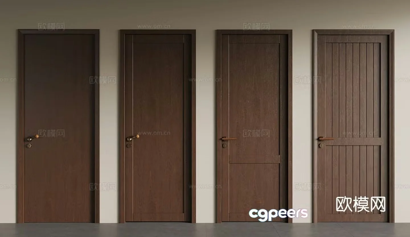 Medium style single-open door interior door wooden door 3d model