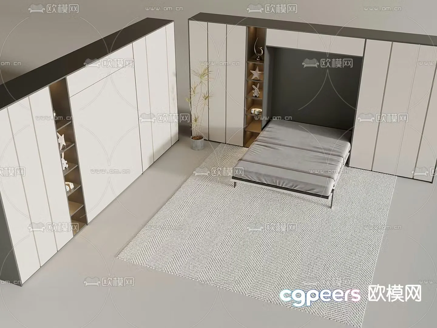 Invisible bed wardrobe integrated 3D model