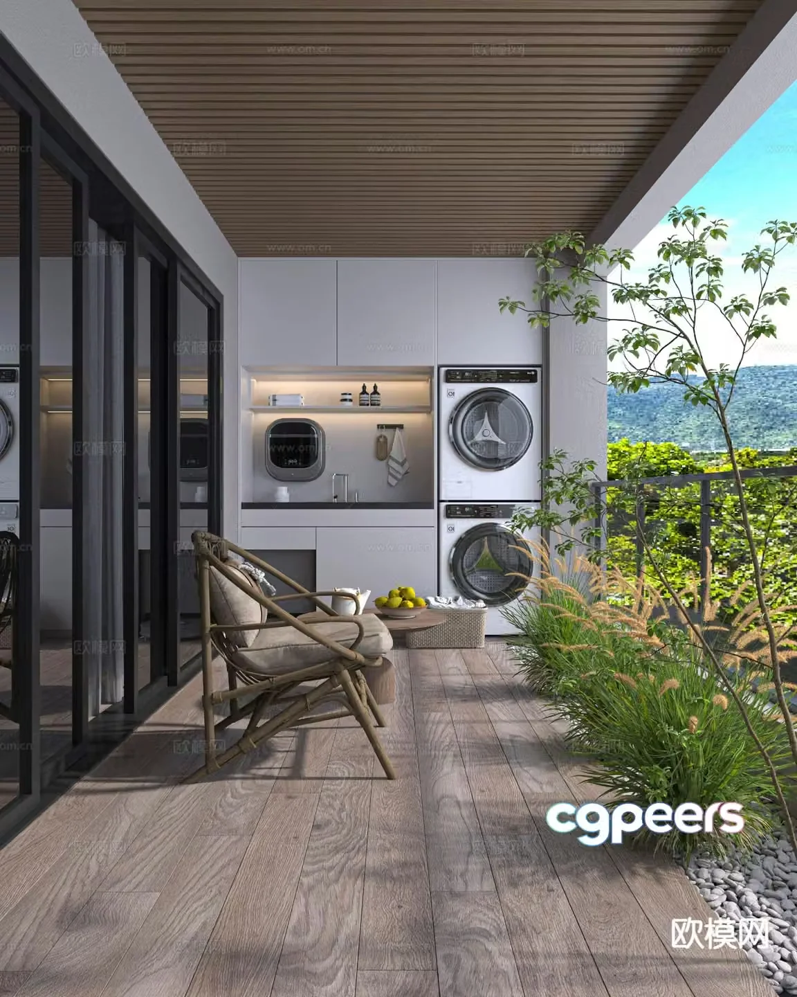 Modern leisure balcony laundry balcony 3d model