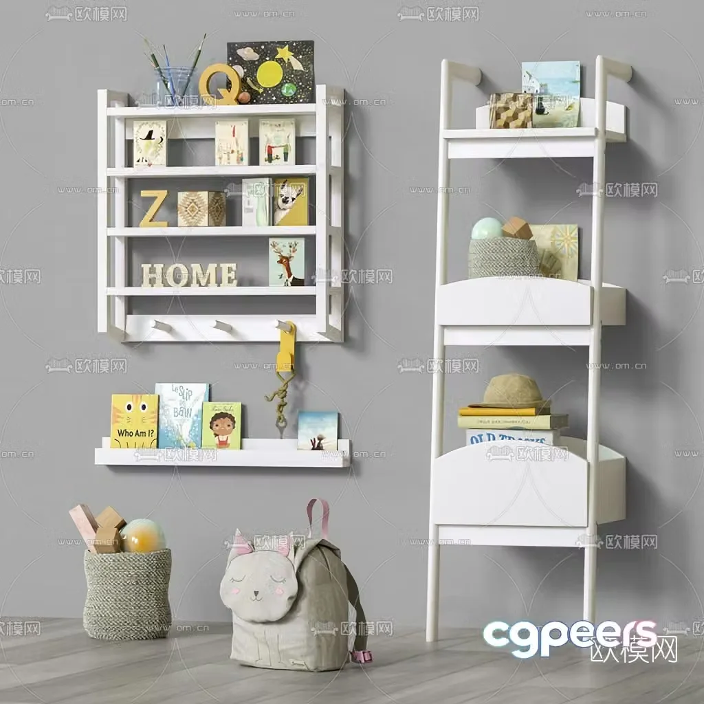 Nordic children’s bookcase storage cabinet 3D model