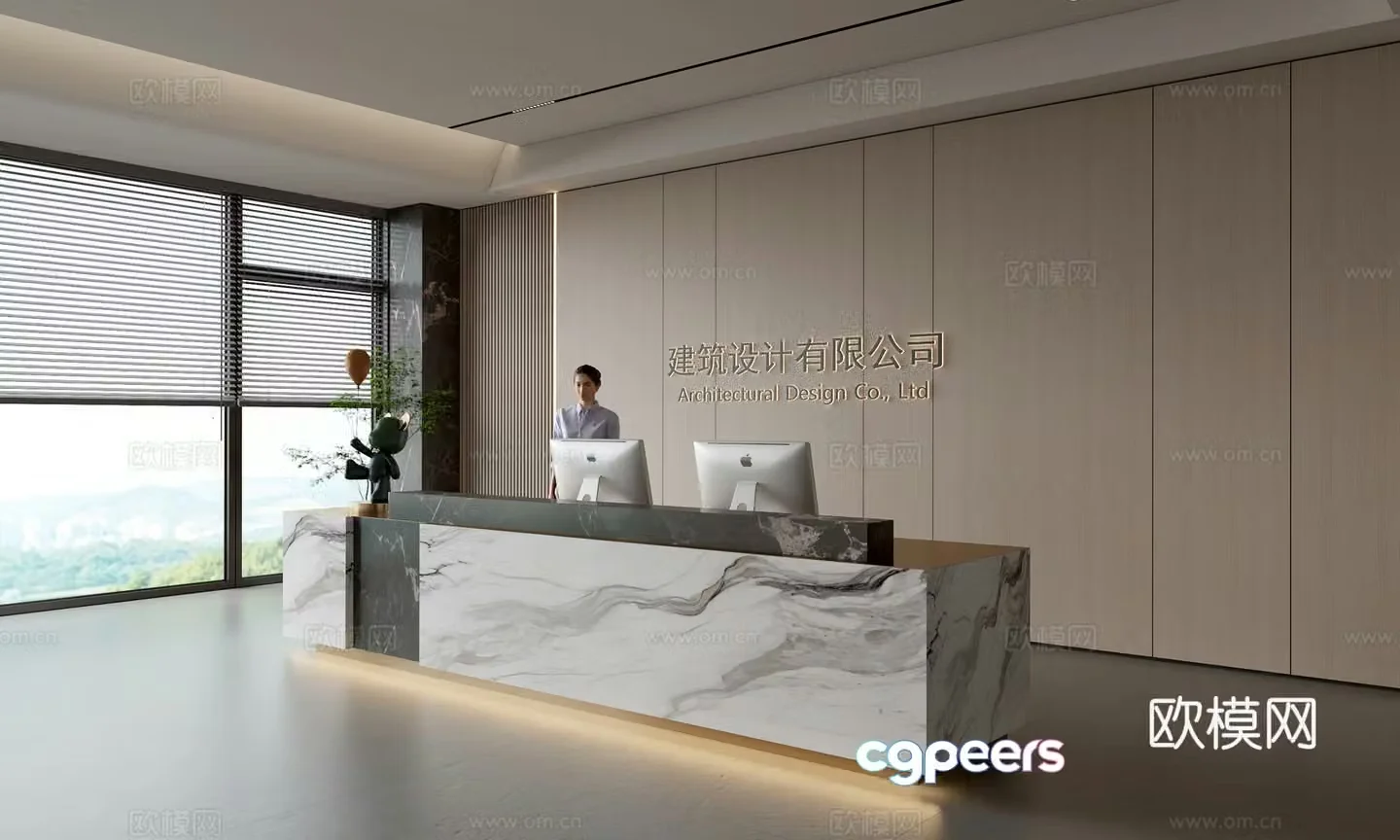 Modern company front desk reception area bar reception desk service desk company front desk background 3D model