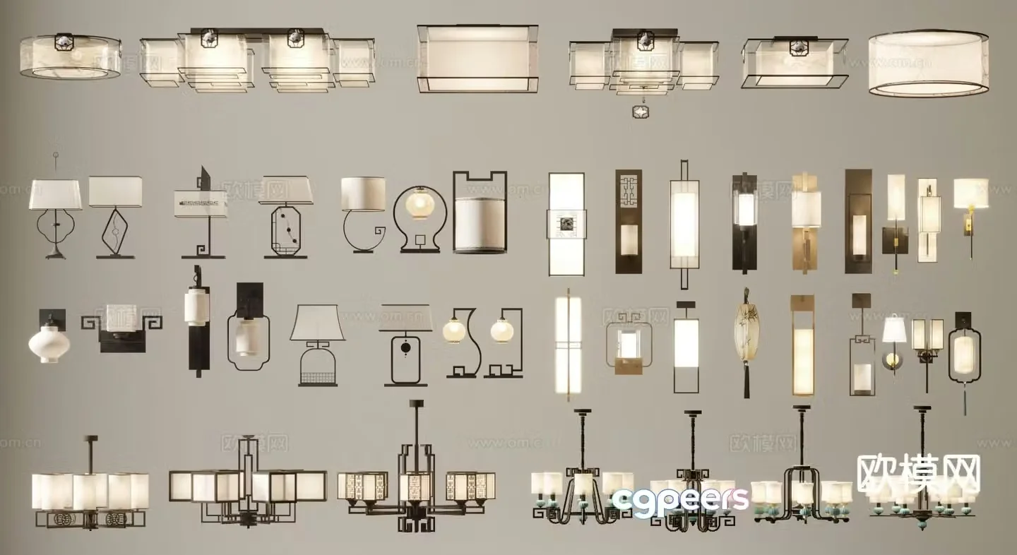 Chinese style ceiling lamp chandelier wall lamp table lamp 3d model