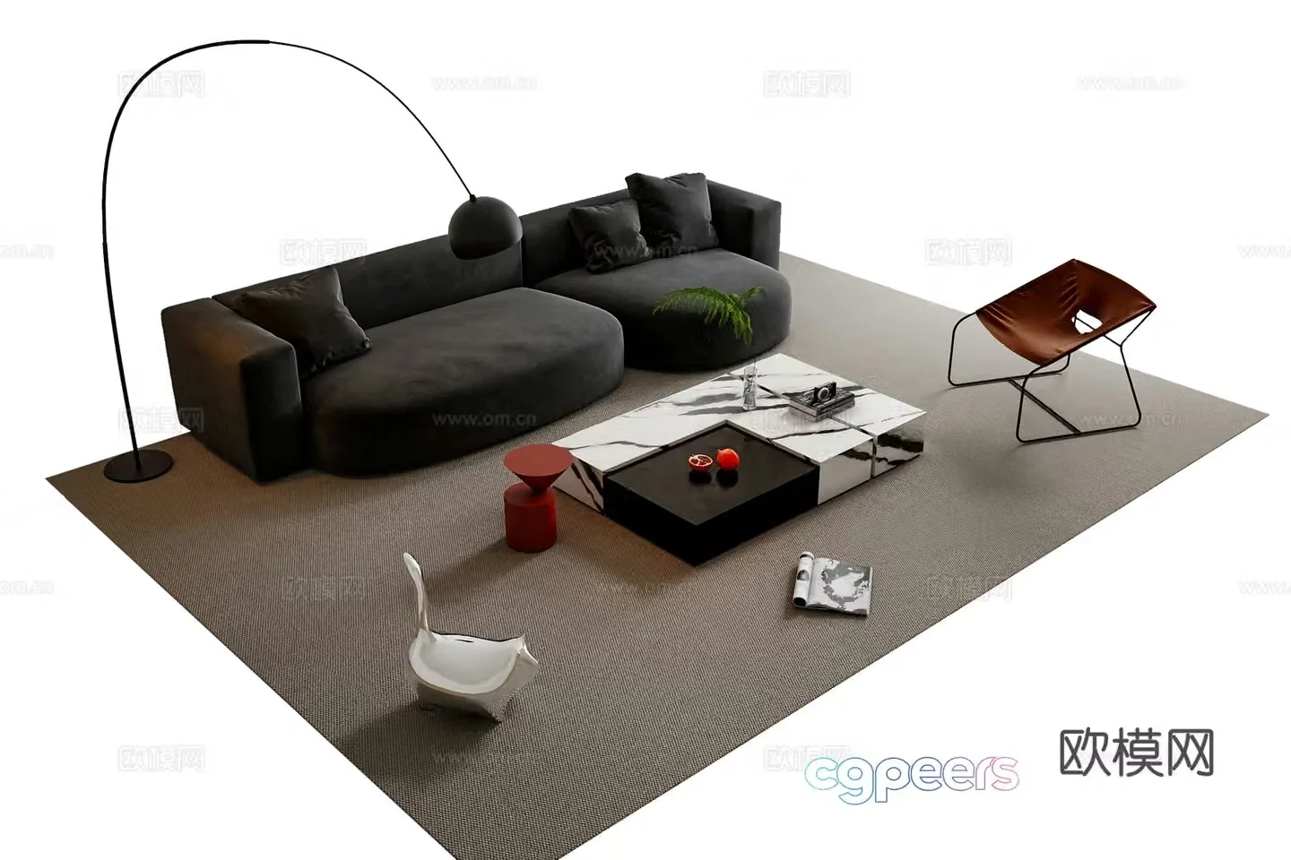 Modern Italian sofa coffee table combination 3D model