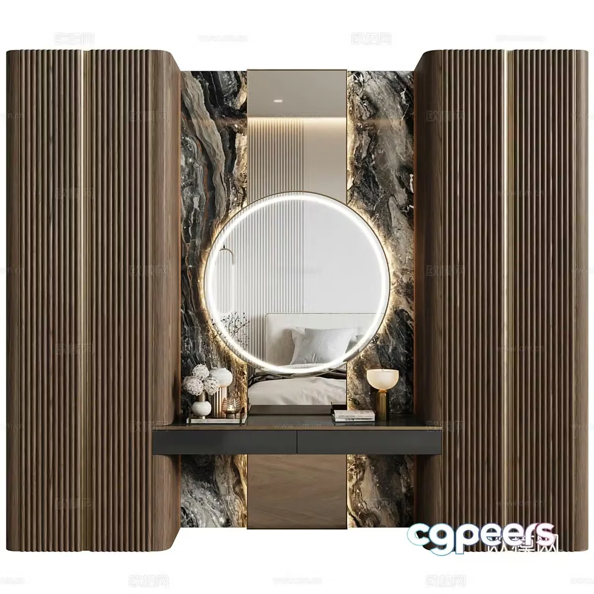 New Chinese style light luxury wardrobe dressing table 3D model