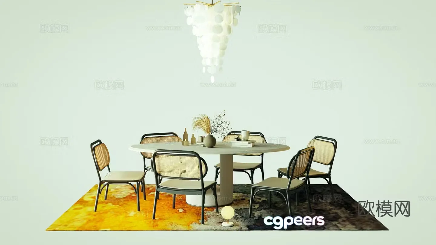 Wabi-sabi dining table and chairs 3d model