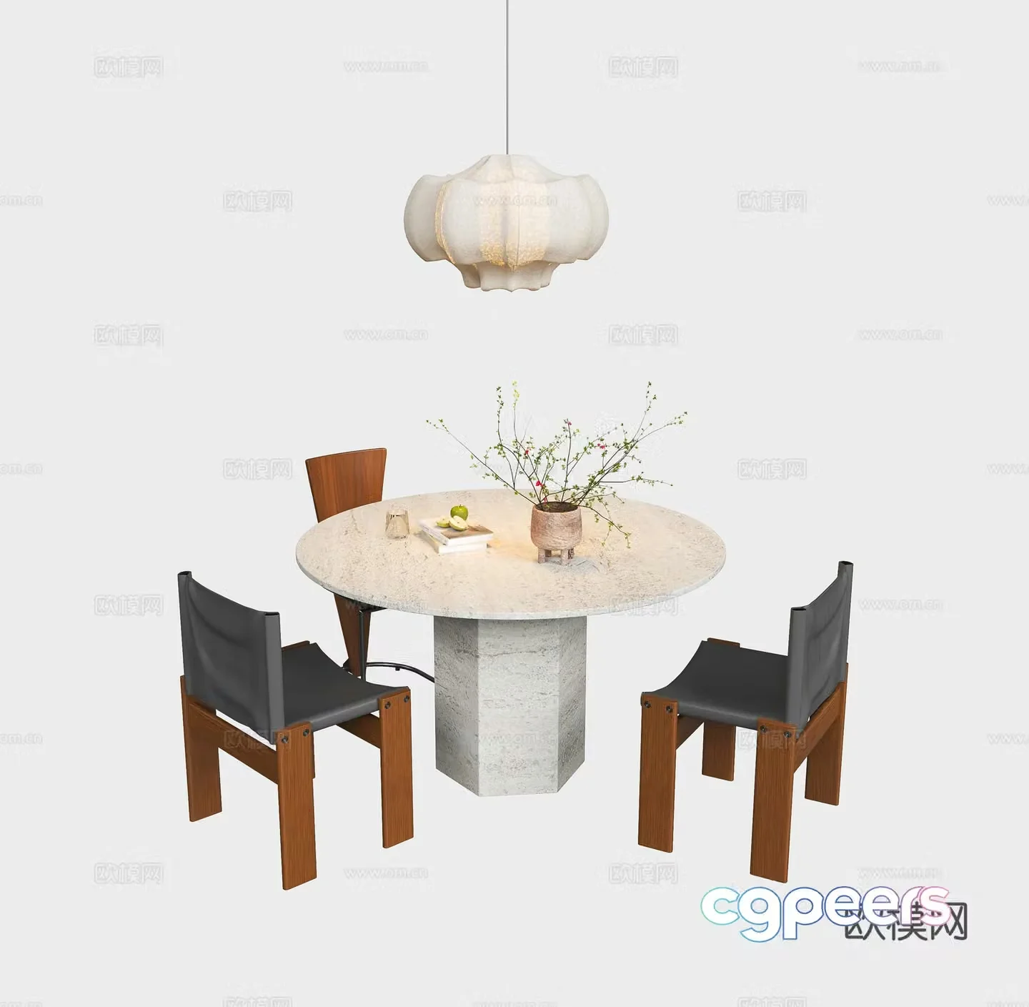 Medium style dining table and chairs log wooden dining table and chairs Chinese style dining table and chairs Wasabi dining table and chairs medieval style chandelier 3D model