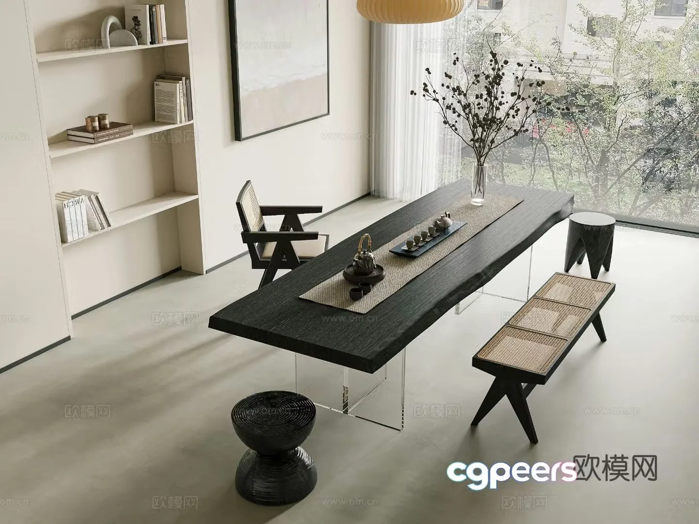 Wabi-sabi style tea table and chair 3d model