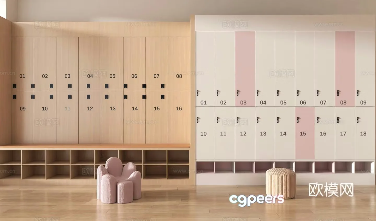Public locker bathroom cabinet 3d model