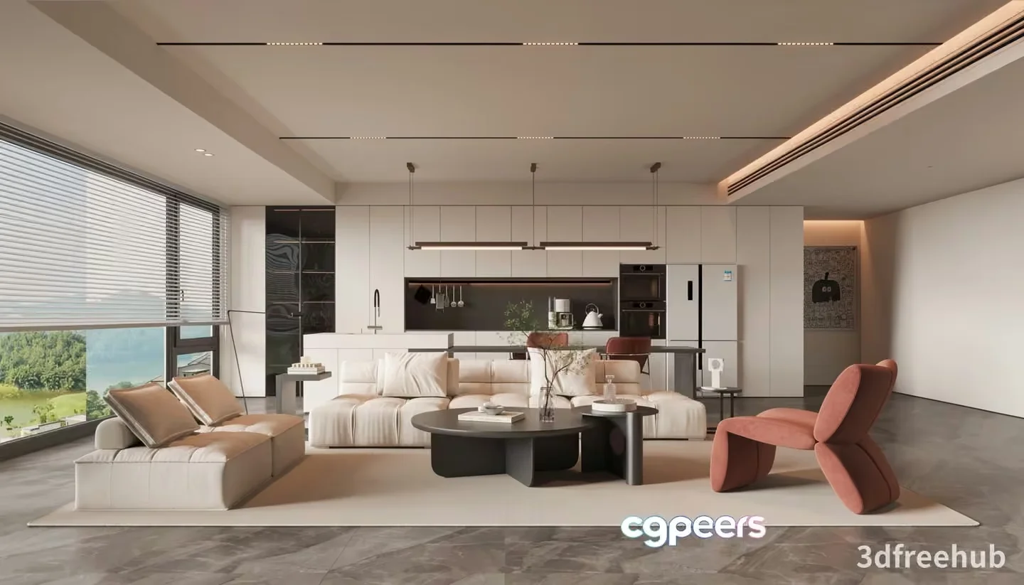 Modern Living Room 3D Model – 20605 – VRAY Render