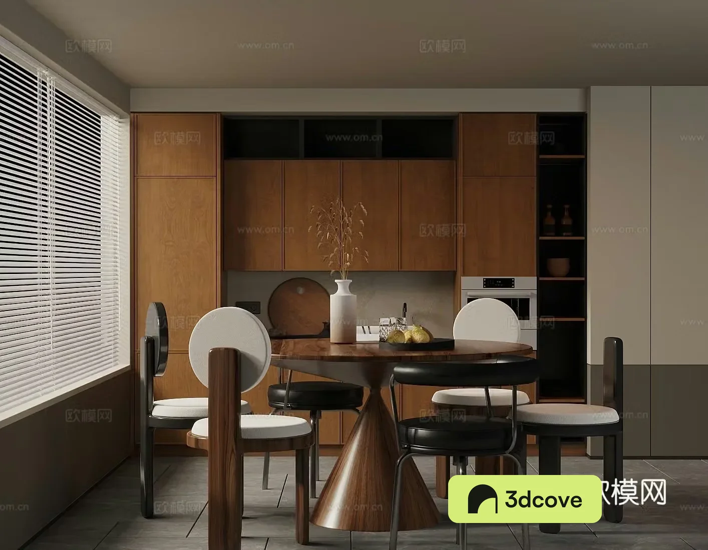 Middle style home restaurant Open restaurant Log style home restaurant Kitchen restaurant Round table 3D model