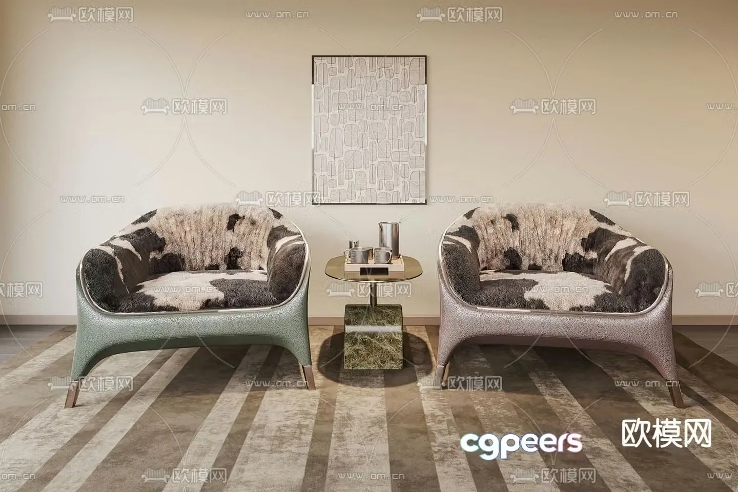Minotti striped lounge chair 3d model
