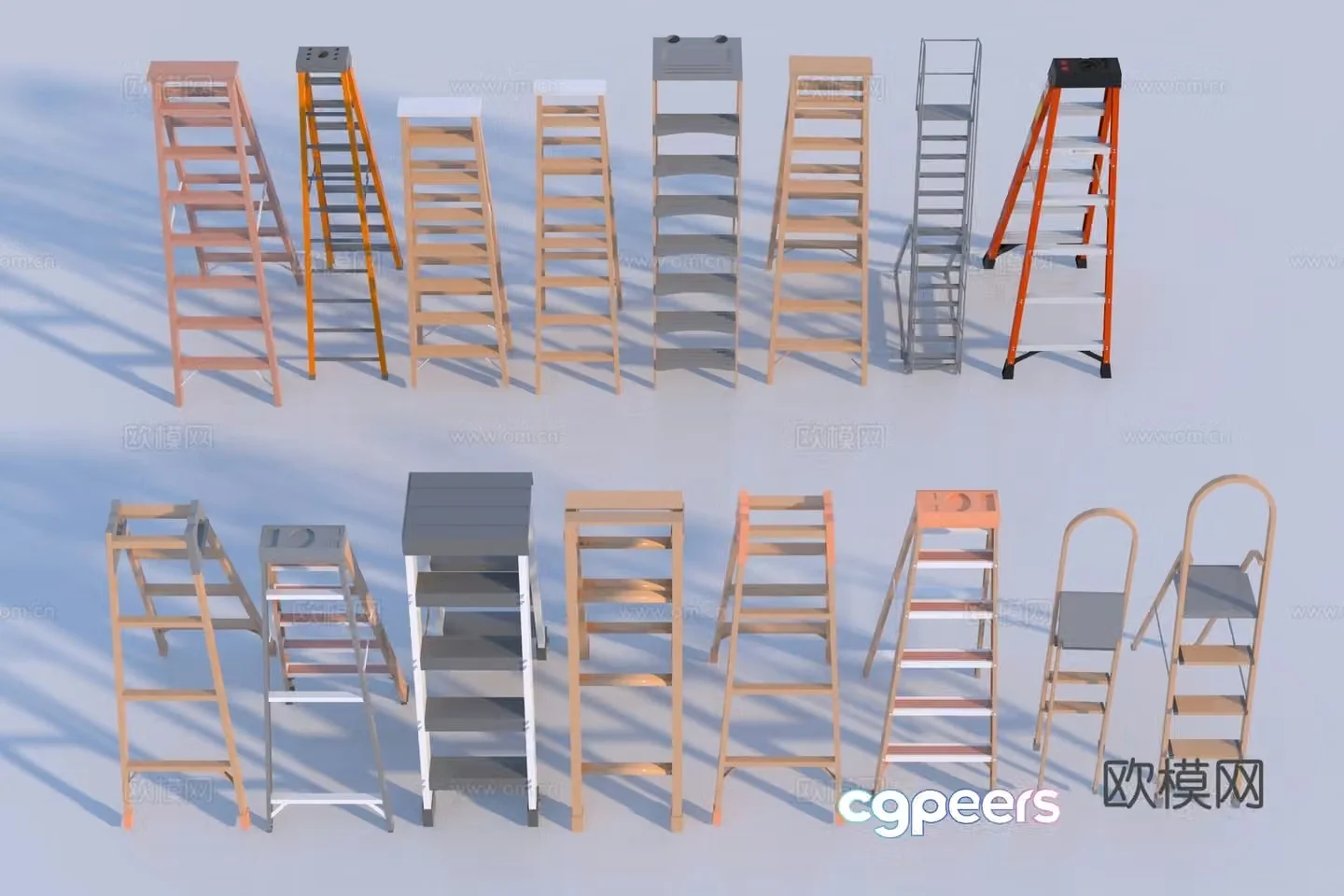 Modern folding ladder ladder escalator 3d model