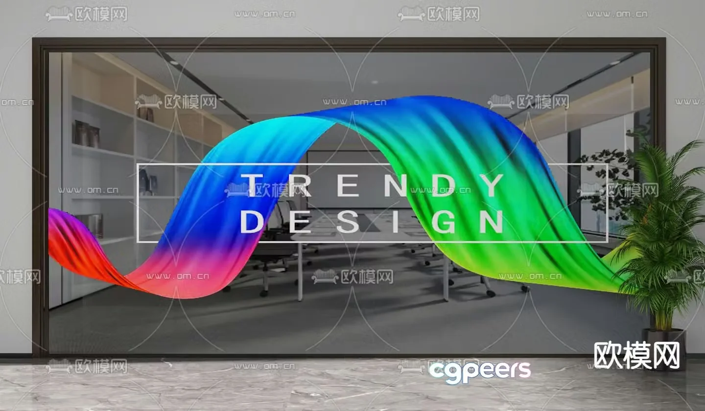 Office door glass partition high partition wall 3d model