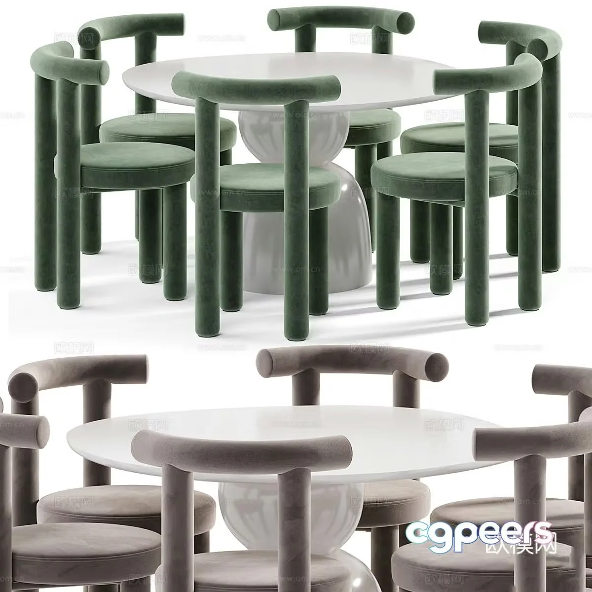 Modern Italian round dining table and chair 3d model