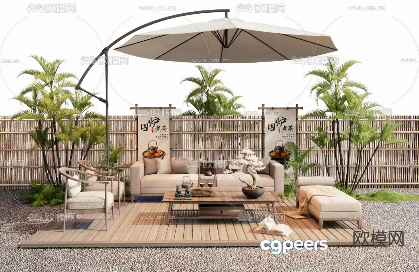 New Chinese style outdoor sofa 3D model
