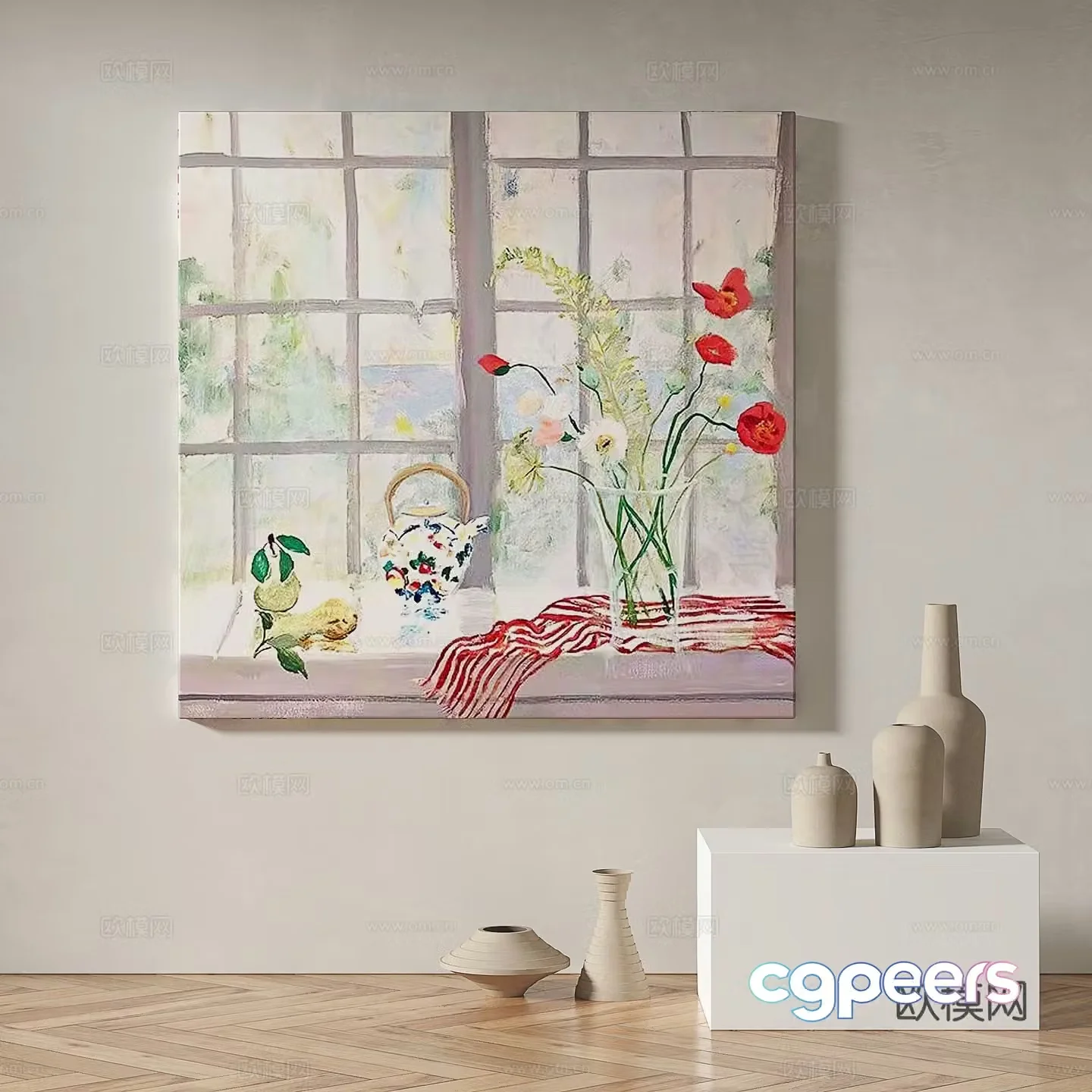 Modern simple abstract retro oil painting decorative painting 3d model