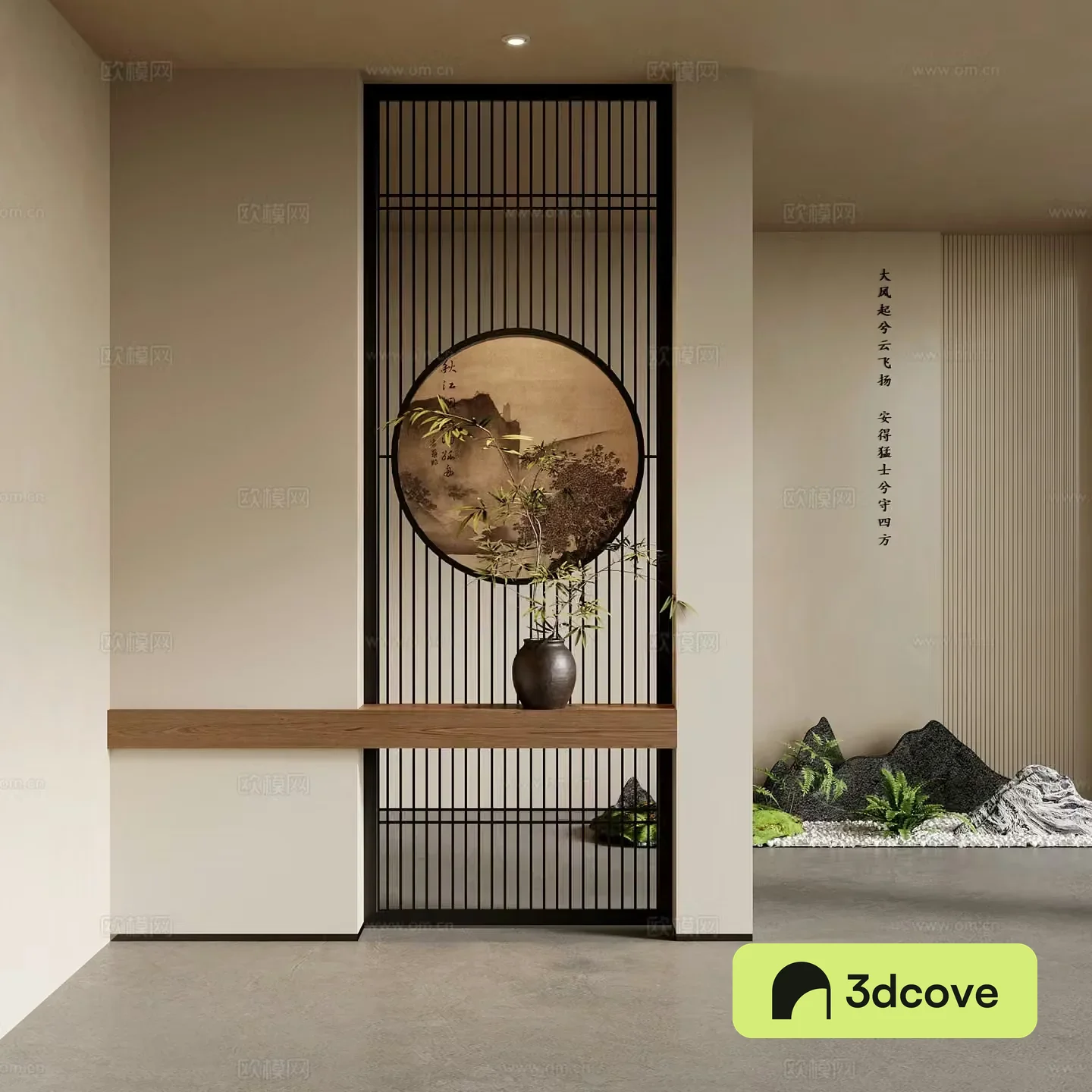 Porch New Chinese style porch background Porch partition Rockery landscaping