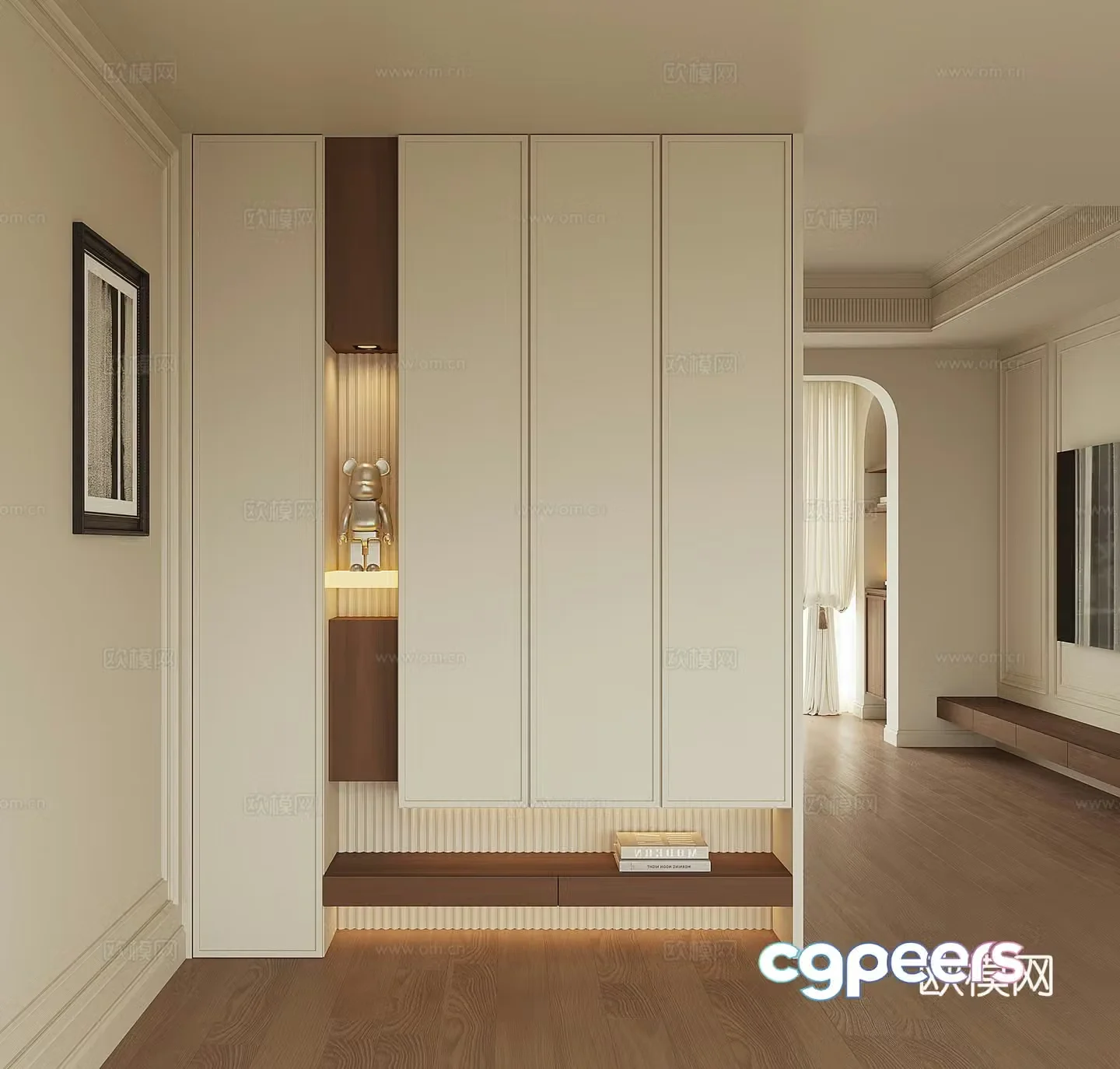 Modern French door-to-door shoe cabinet 3D model