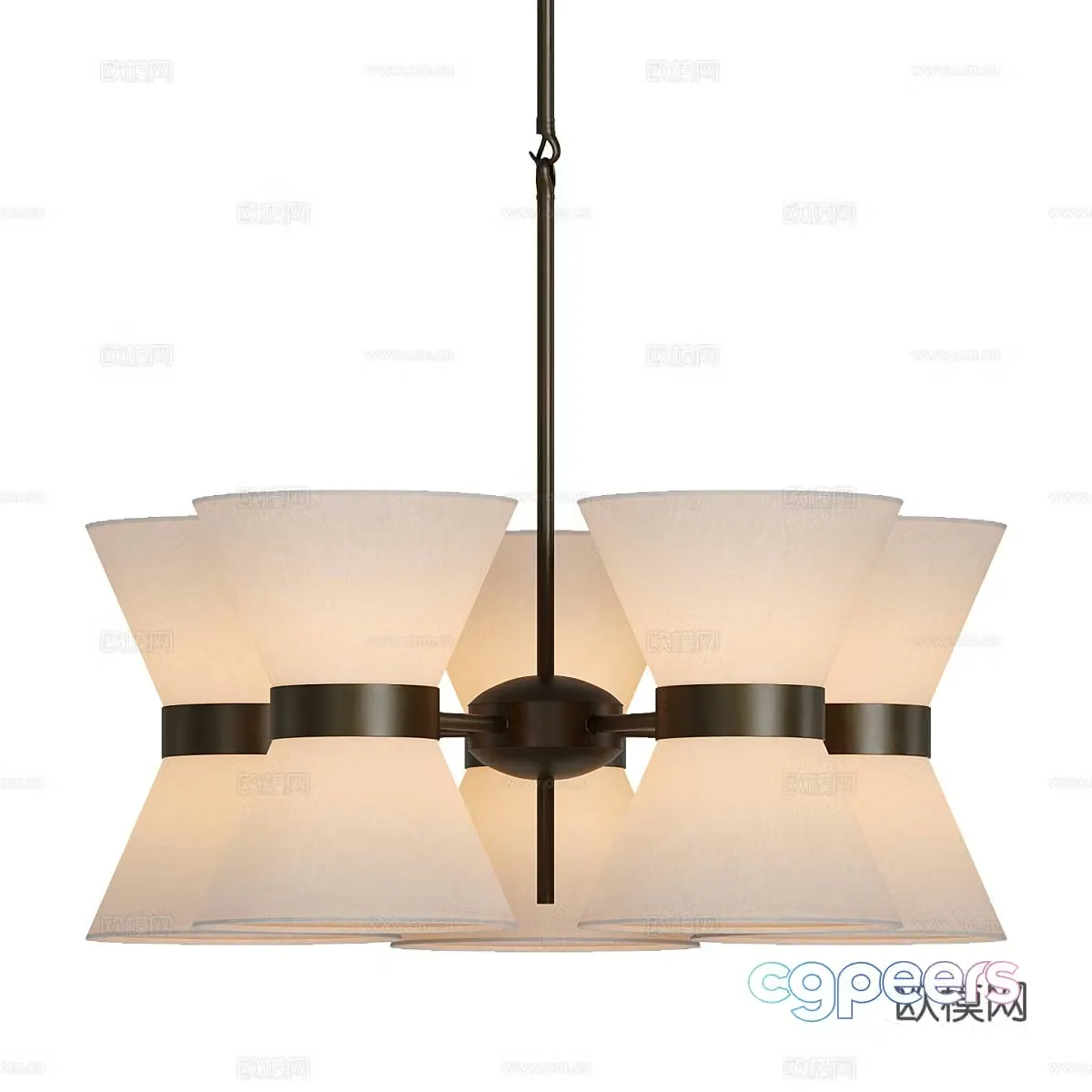 New Chinese style light luxury Renwick linen bronze chandelier 3D model