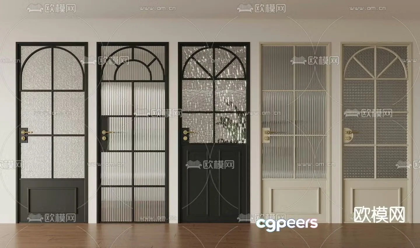 French glass door kitchen and bathroom door sliding door 3d model