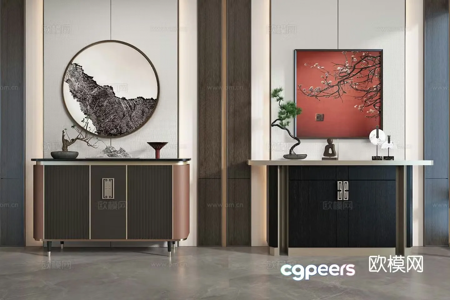 New Chinese style entrance cabinet Duanjing cabinet 3D model
