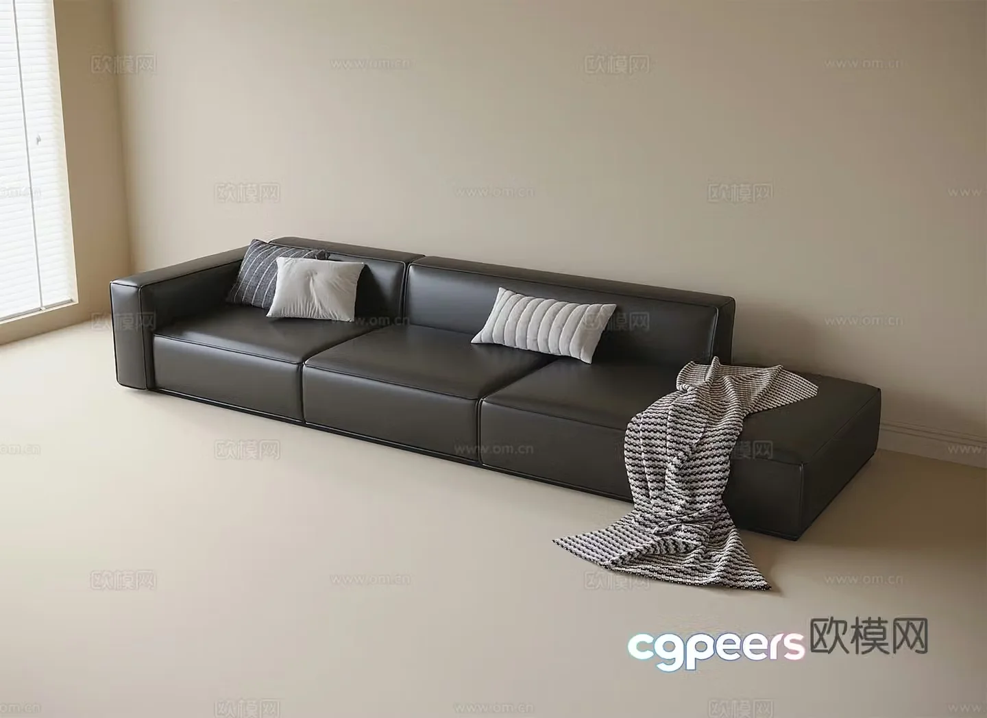 Modern three-person sofa leather sofa 3d model