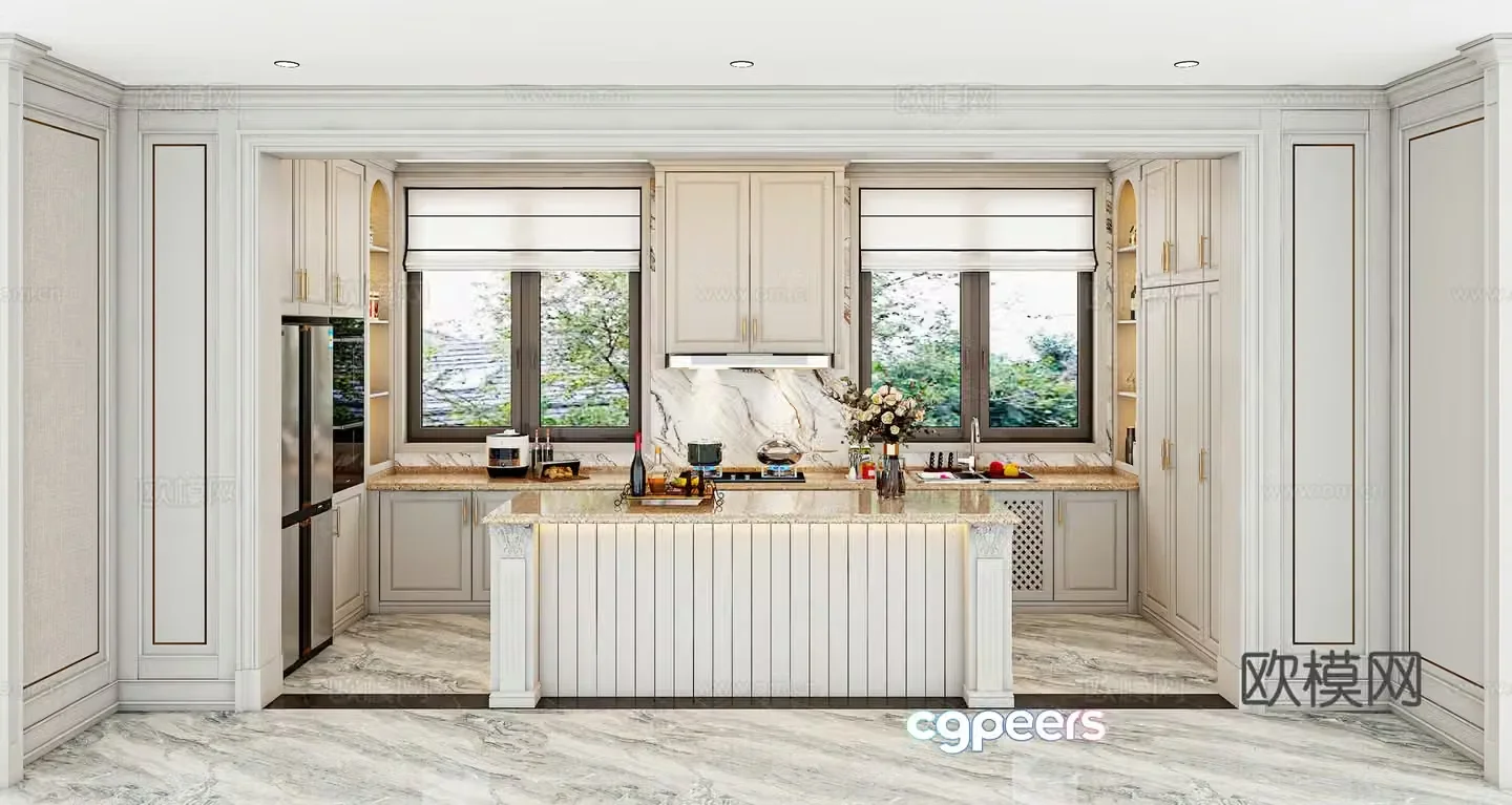 European style island kitchen 3d model
