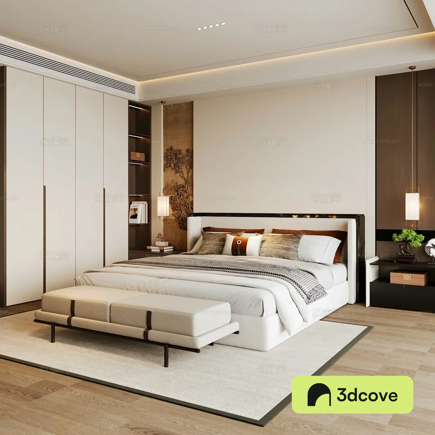 New Chinese style home bedroom Song family aesthetic bedroom Song style bedroom New Chinese style double bed New Chinese