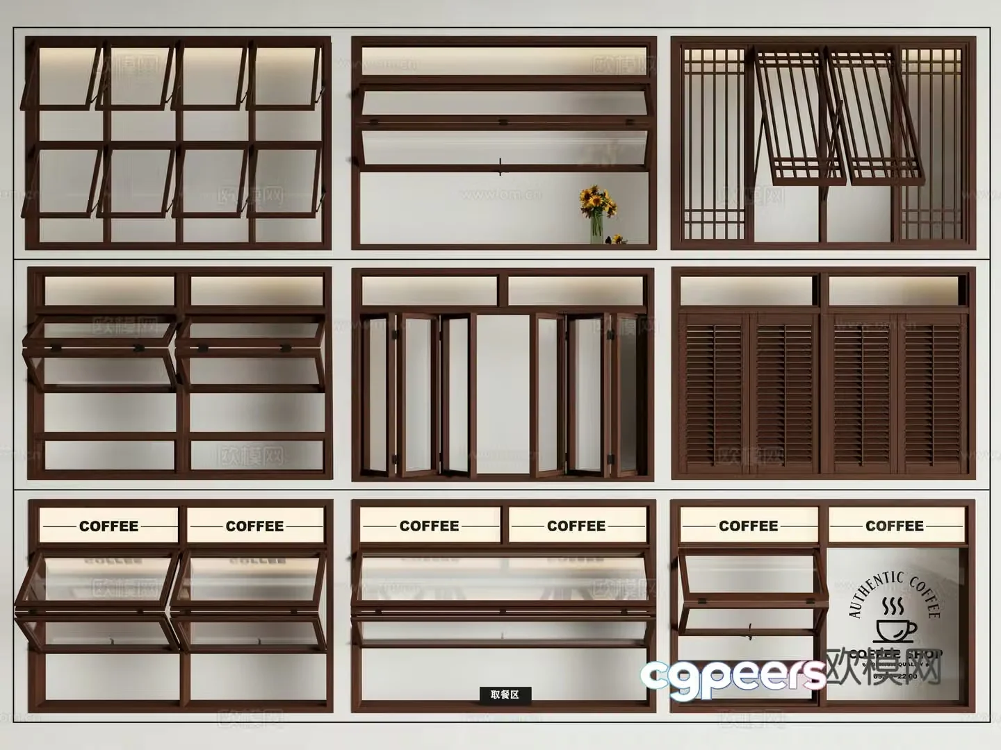Medieval style folding windows up and down folding windows blinds sliding windows window 3D model
