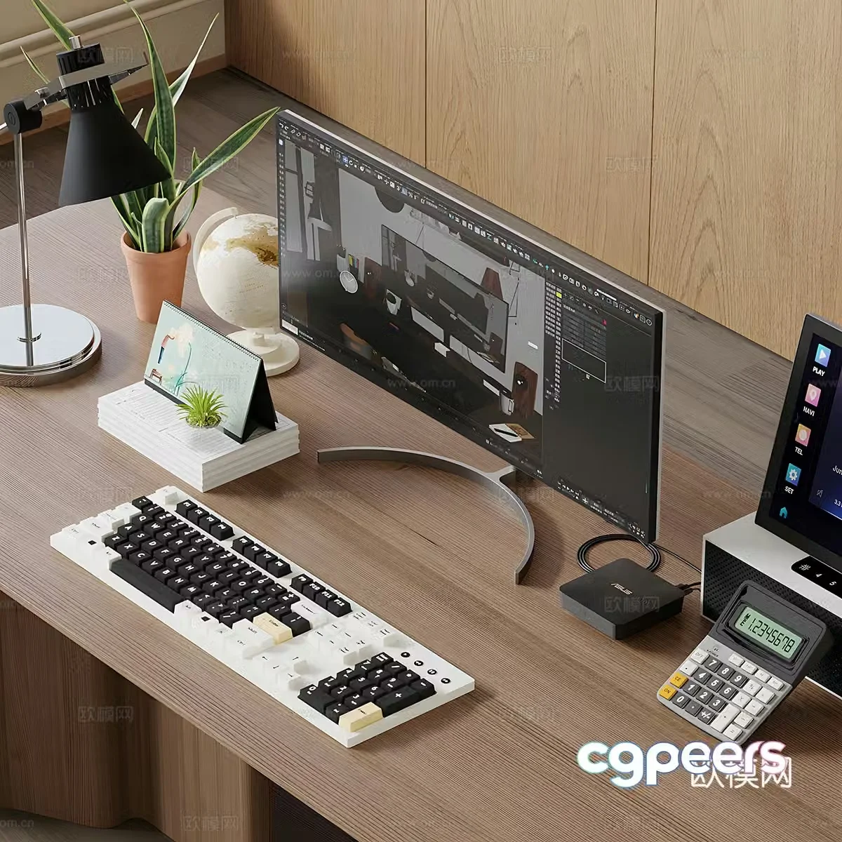 Tablet computer keyboard mouse coffee vase desk lamp desktop ornament desk ornament 3d model