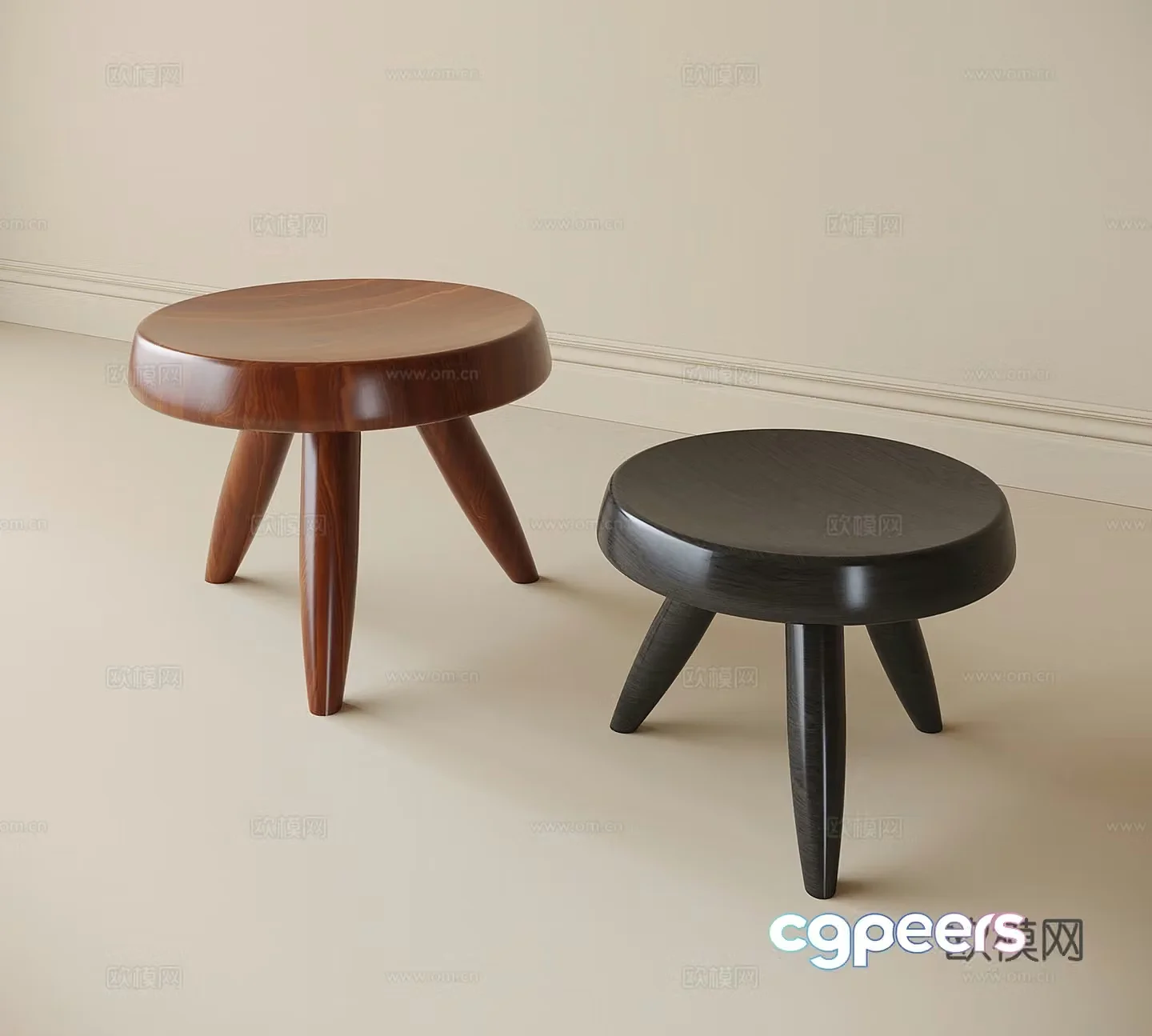 Modern stool wooden stool shoe changing stool round stool 3d model