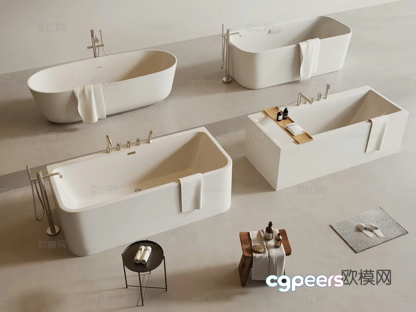 Modern bathtub Bathroom small pieces 3D model