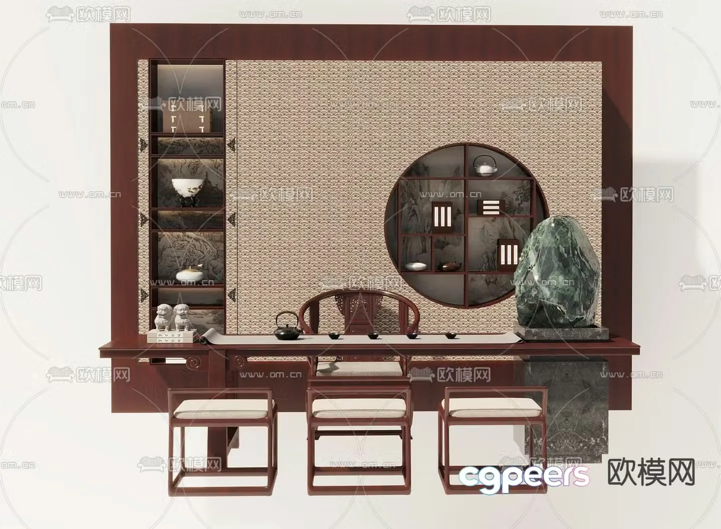 New Chinese tea table and chair 3D model