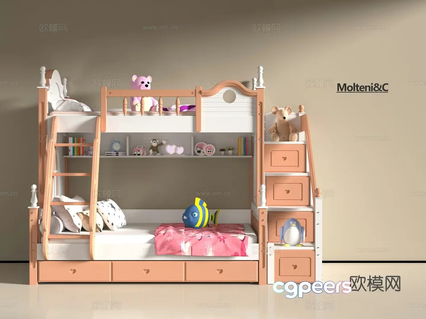Modern children getting on and off the bed 3d model