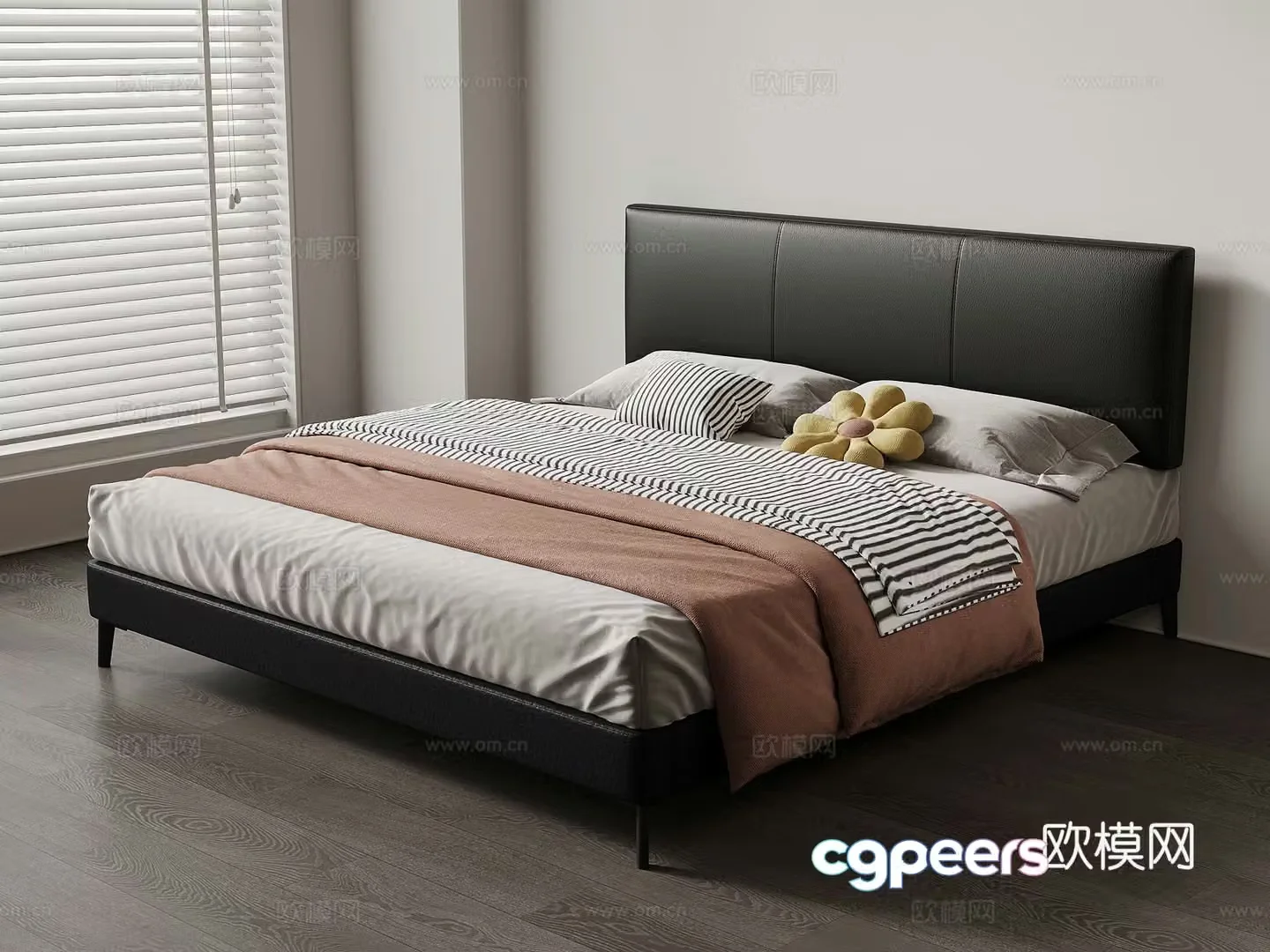 Modern Italian double bed leather double bed 3d model